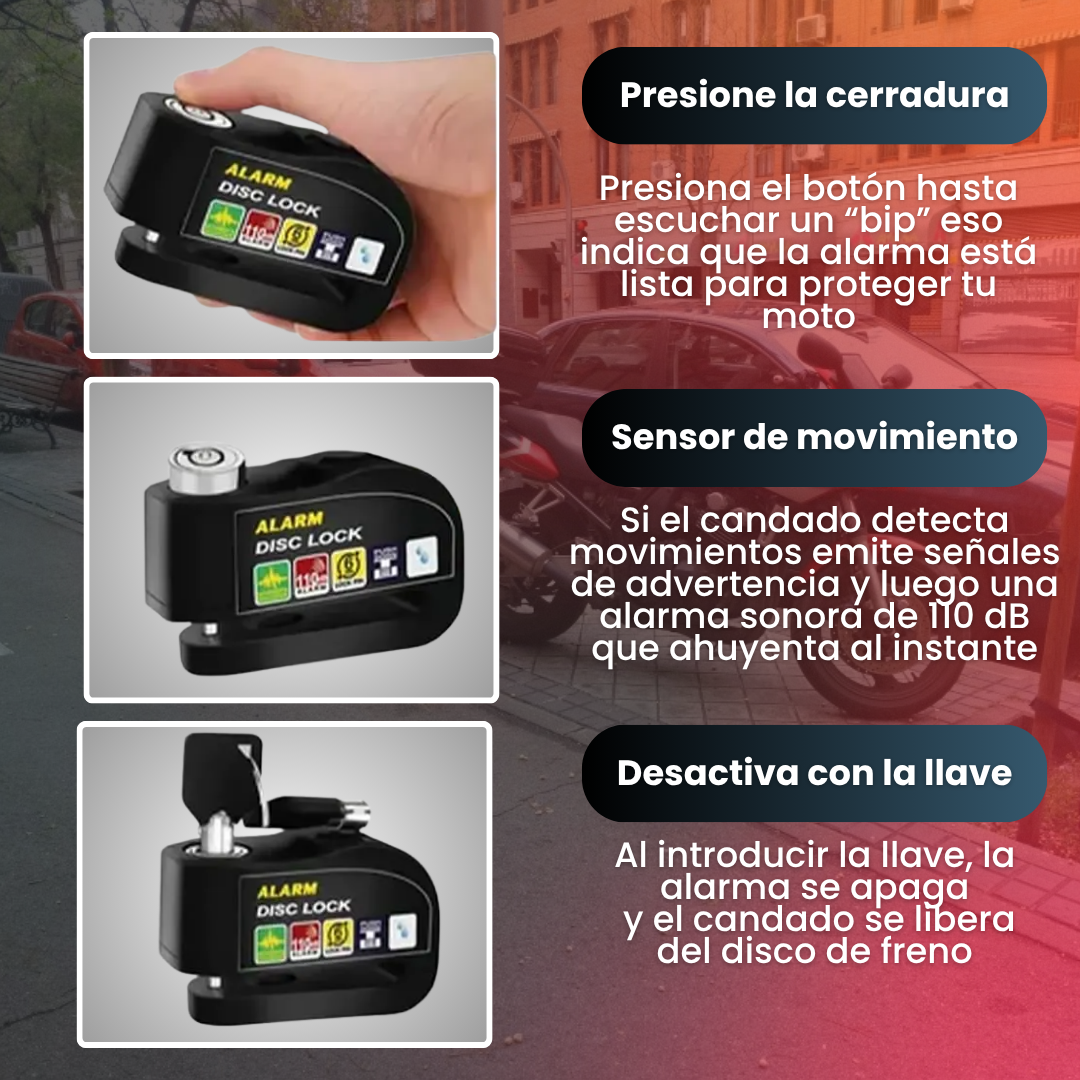 Candado de Disco con Alarma | ¡Suena más potente que una sirena de ambulancia!
