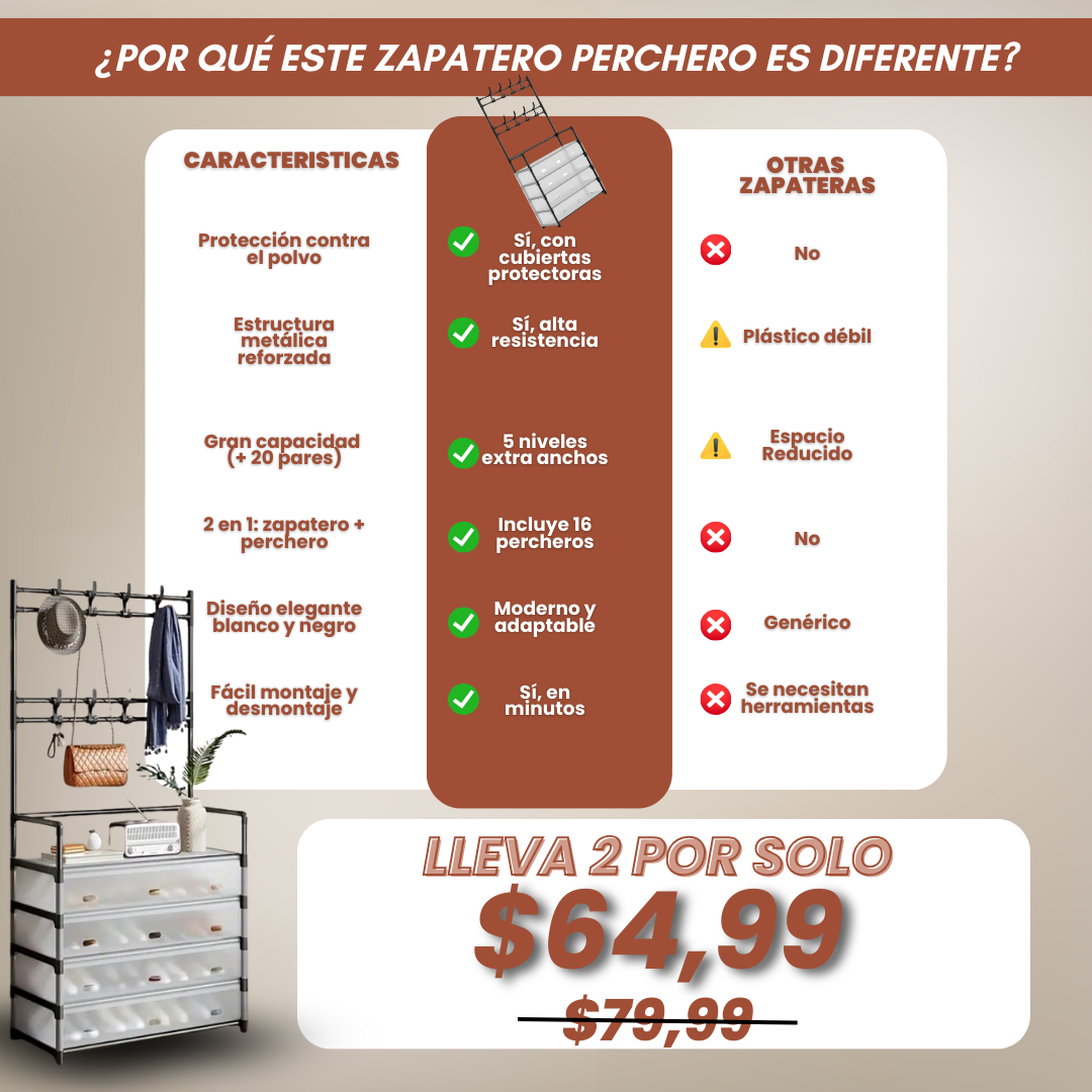 Zapatera 5 niveles, Percheros+Cubiertas Protectoras Gratis | ¡Organiza de todo en segundos!